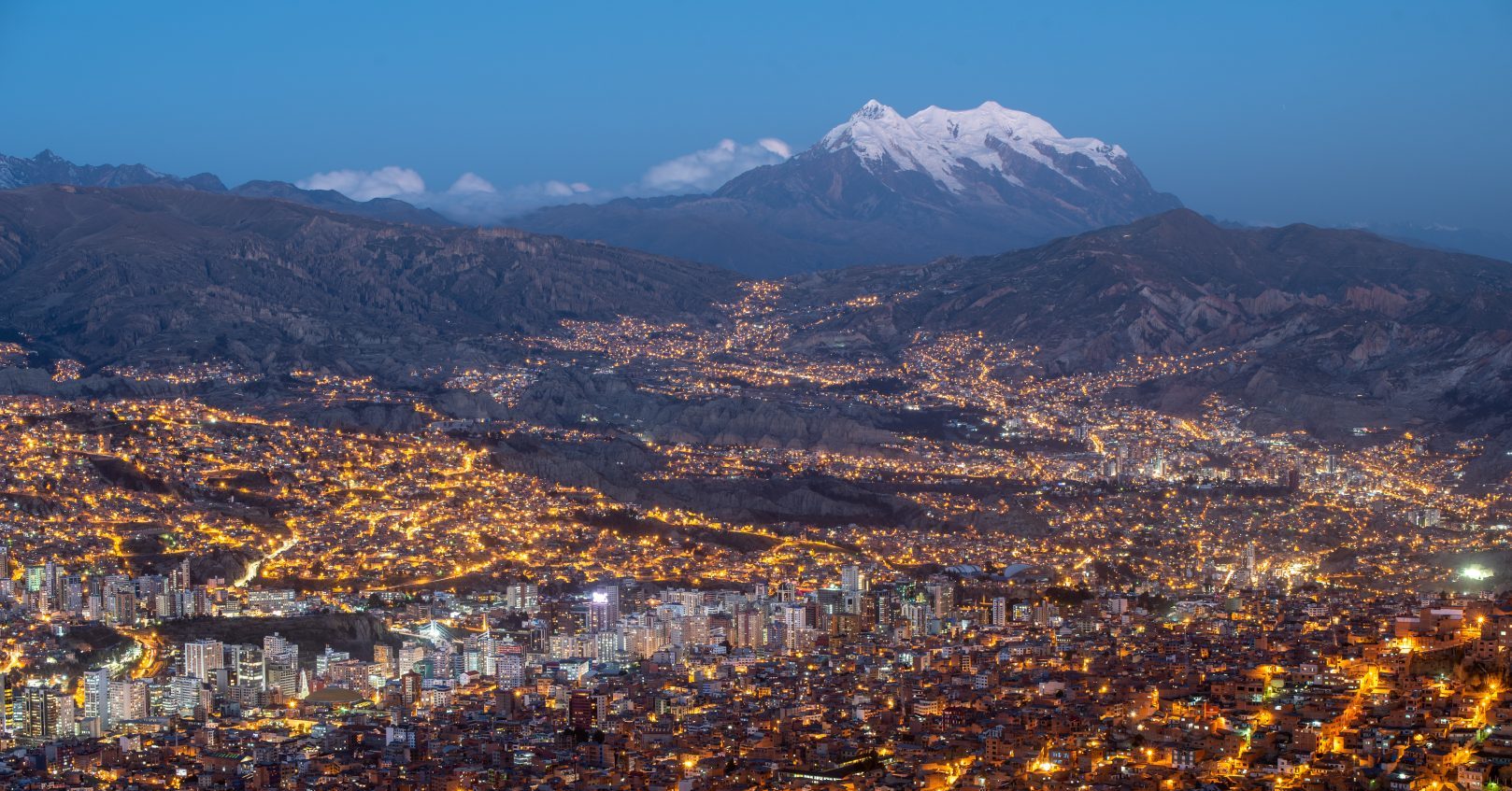 Illimani mountain overlooking the city of La Paz, Bolivia