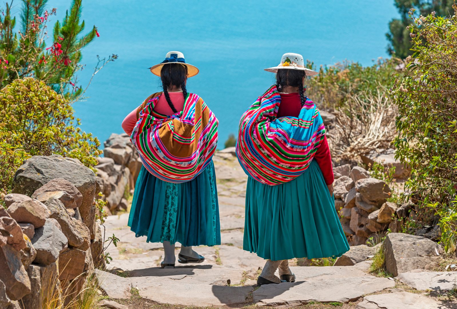 Quechua women on Lake Titicaca in Bolivia