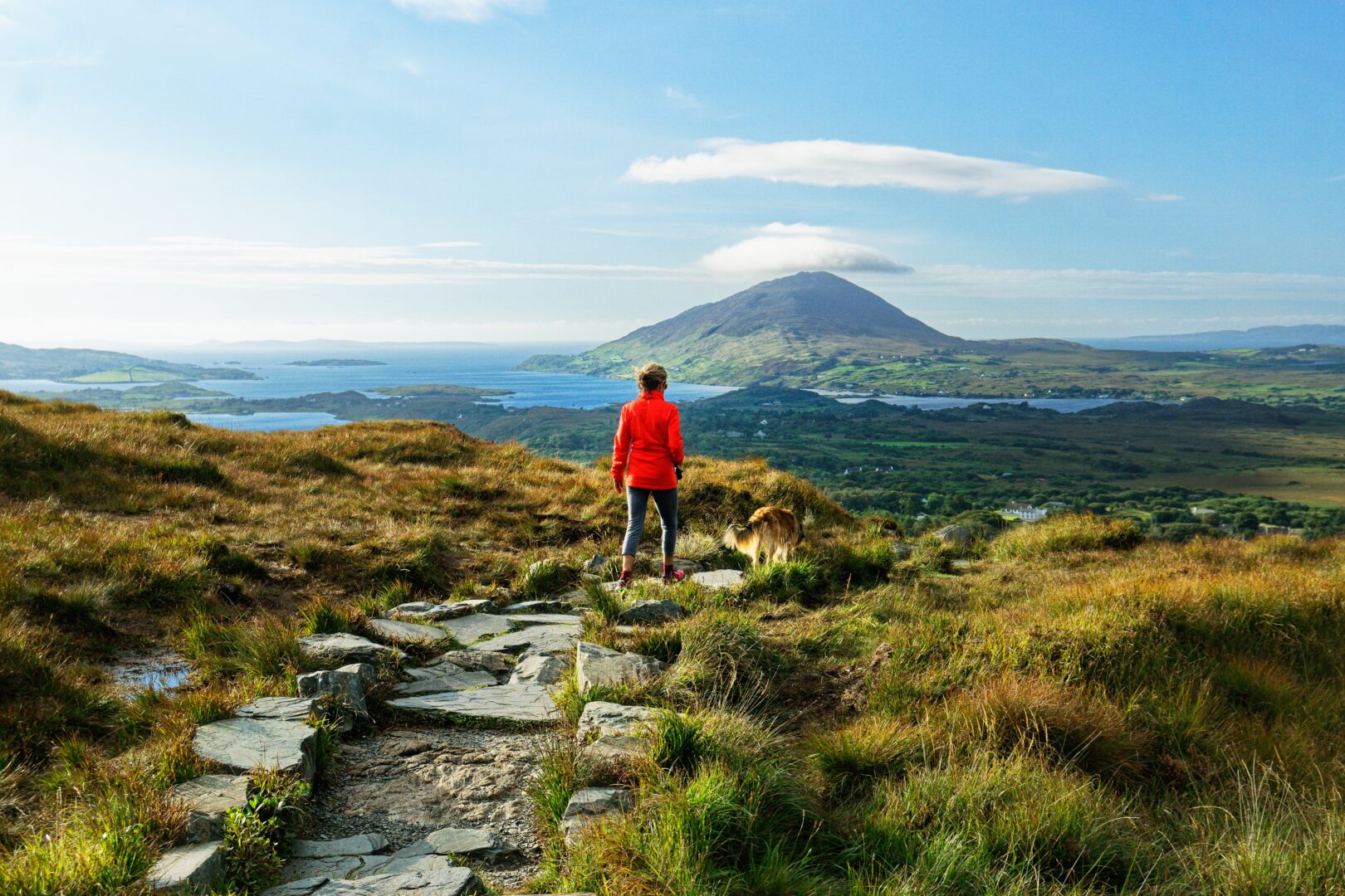 Hiker on Diamond Hill in Connemara National Park, Ireland