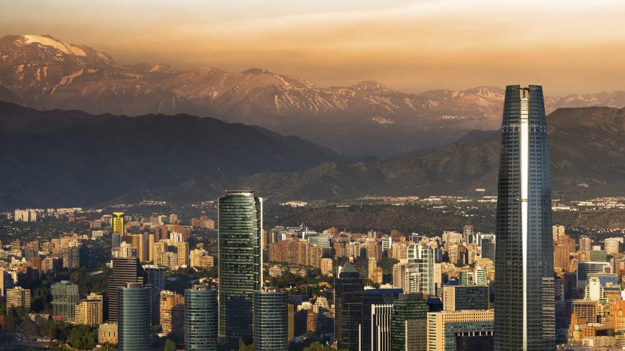 View of Santiago de Chile with Los Andes mountain range in the back