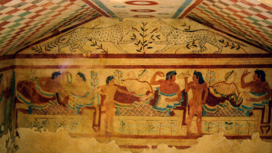 Interior of an etruscan tomb in the necropolis of Tarquinia, Italy