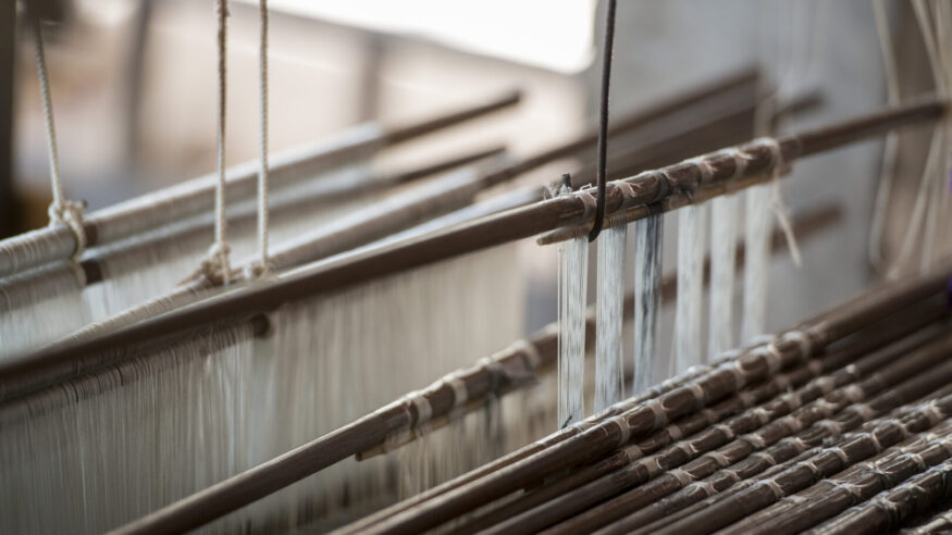 a silk weaving factory at the silk Island or Koh Dach near the city of Phnom Penh of Cambodia.  Cambodia, Phnom Penh, November, 2017,