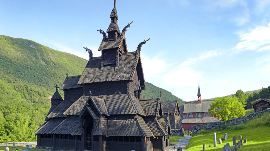 The Stave Church of Borgund in Laerdal, Norway - one of the collection of famous wooden churches of Norway
