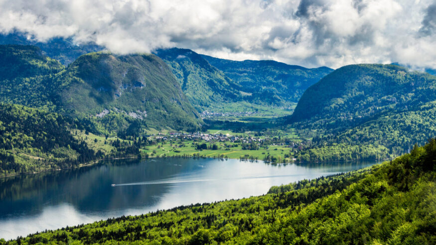 Lake Bohinj from Vogel cable car top station. Julian Alps. Slovenia