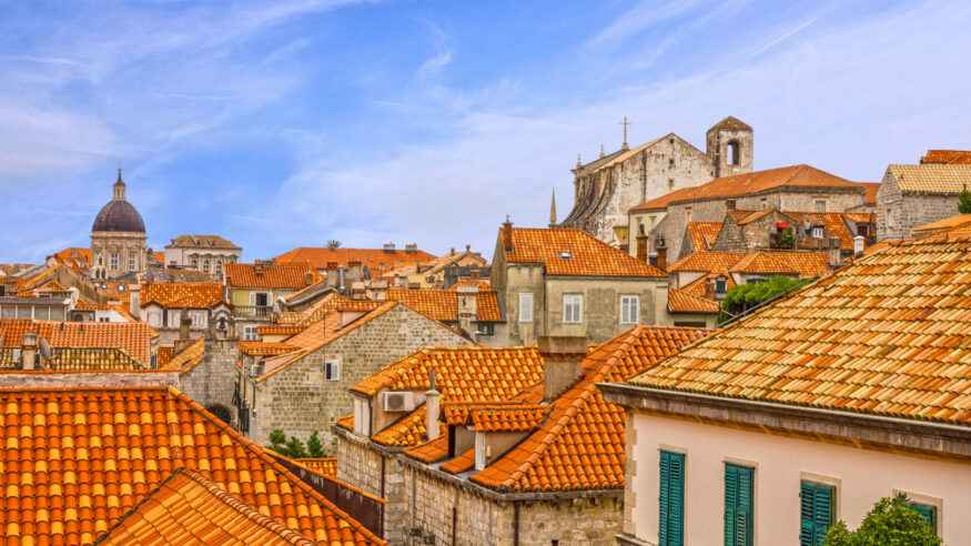 Croatia. Ancient town Dubrovnik sunset panoramic view