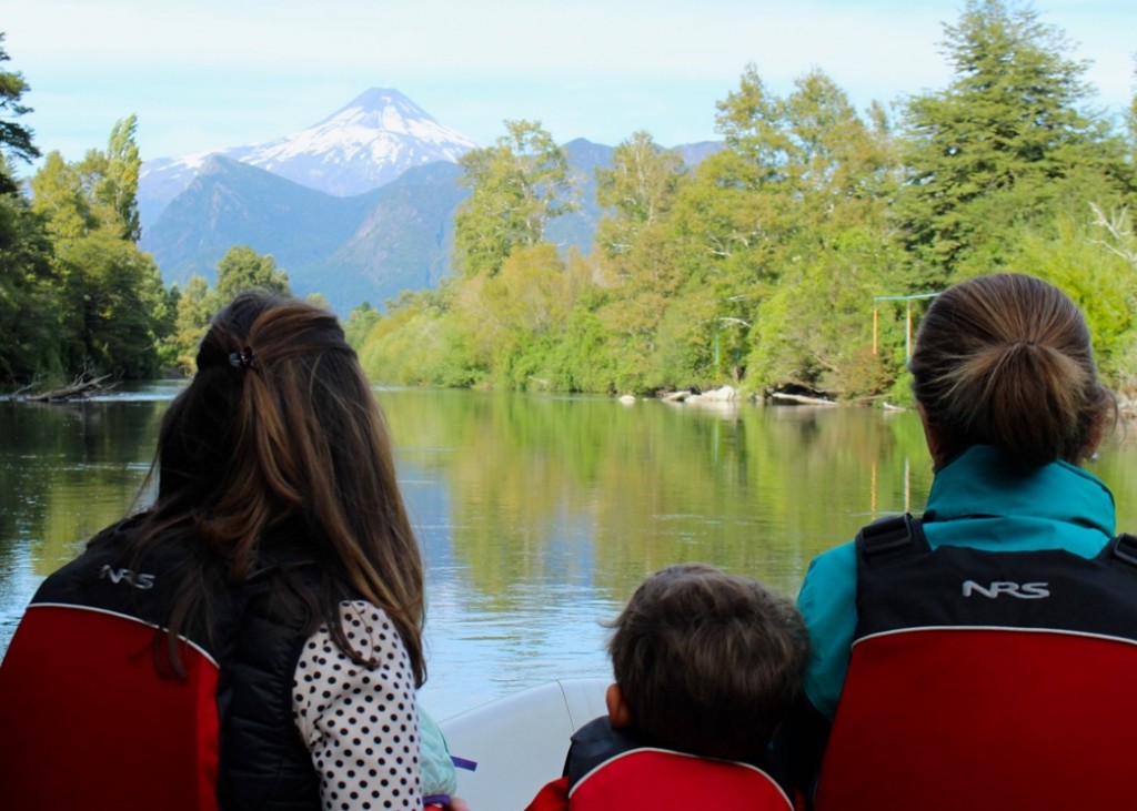 Float trip down the Liucura River, Villarica Volcano in distance